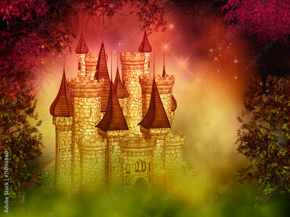 fantasy magical castle - obrazy, fototapety, plakaty 