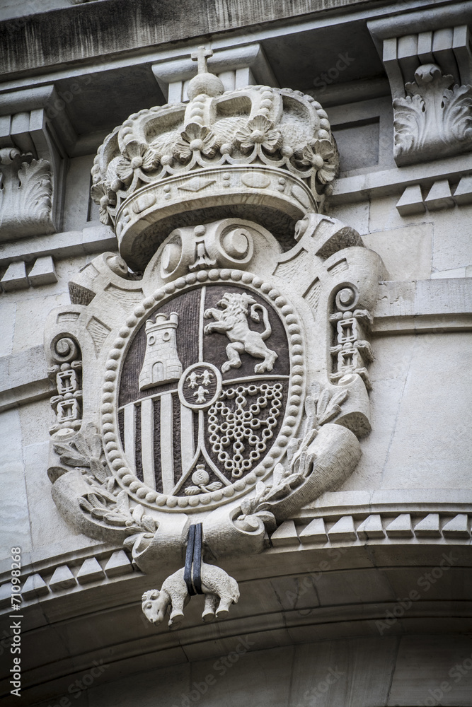 Fototapeta premium stone shield, Spanish city of Valencia, Mediterranean architectu