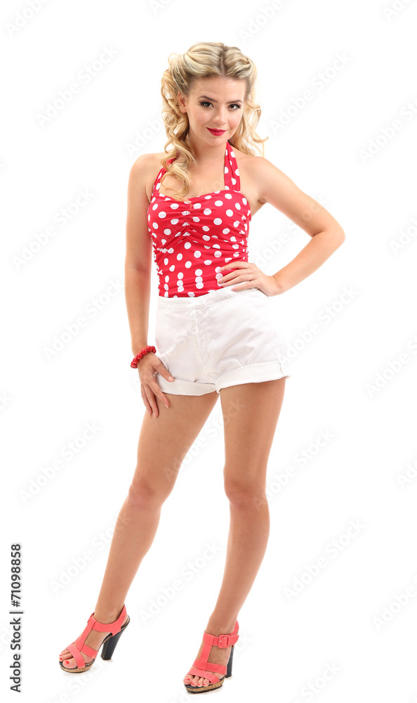 Beautiful girl with pretty smile in pinup style, isolated Beautiful girl with pretty smile in pinup style, isolated