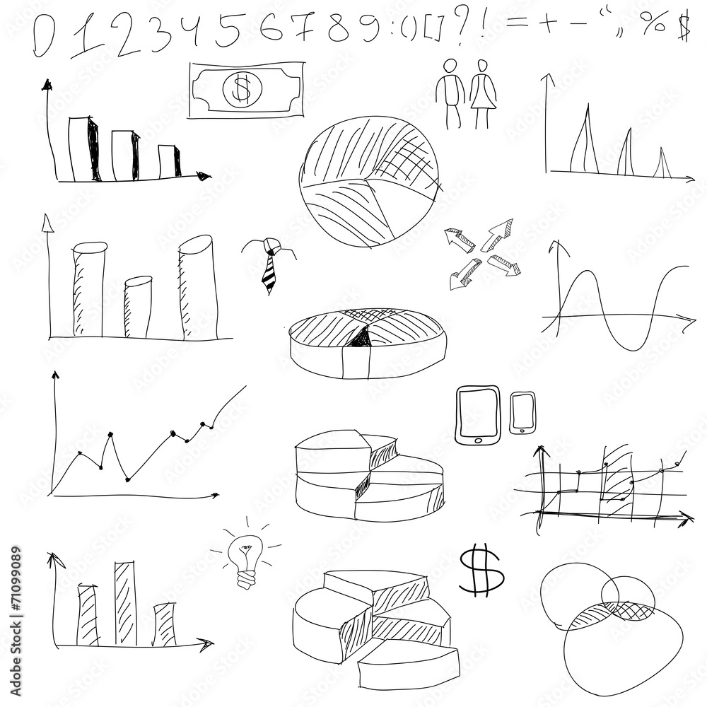 Hand draw doodle web charts business - obrazy, fototapety, plakaty 
