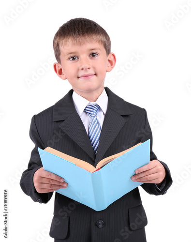 Little schoolboy isolated o...