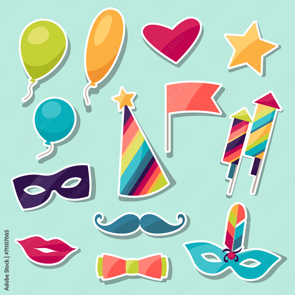 Celebration carnival set of sticker icons and objects.