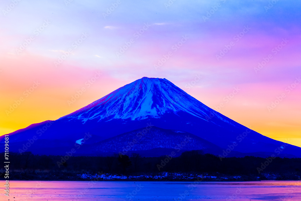 Mount Fuji and  Lake Shojiko at sunrise