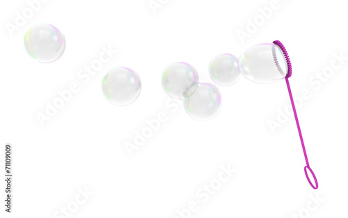 Bubble wand childrens toy blowing soapy bubbles into the air
