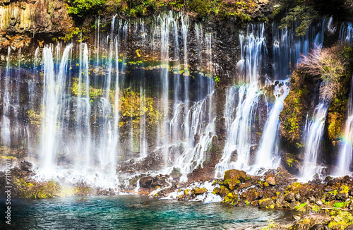 Shiraito no Taki waterfall with rainbow