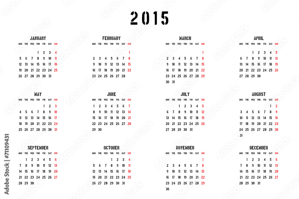 2015 Calendar isolated on white background 2015 Calendar isolated on white background