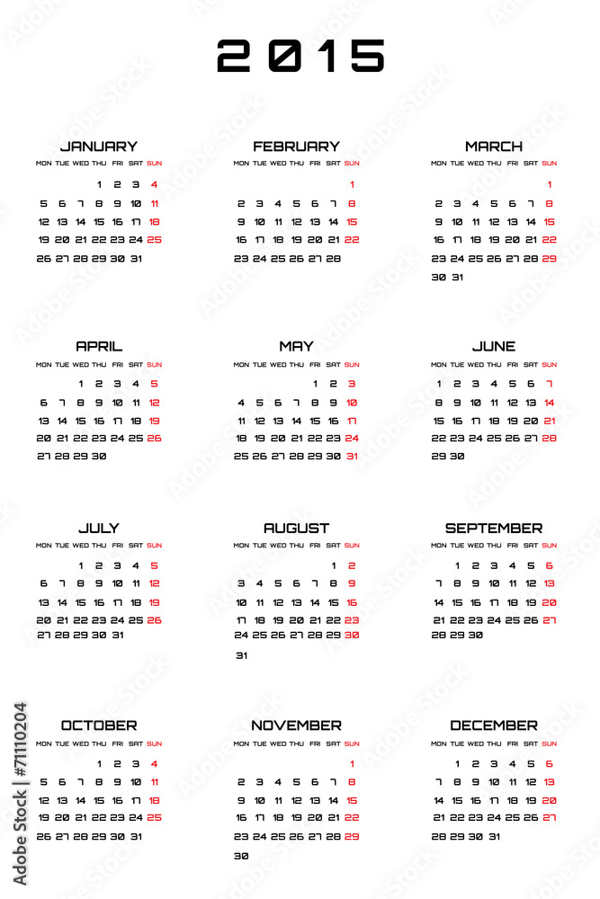 2015 Calendar isolated on white background 2015 Calendar isolated on white background