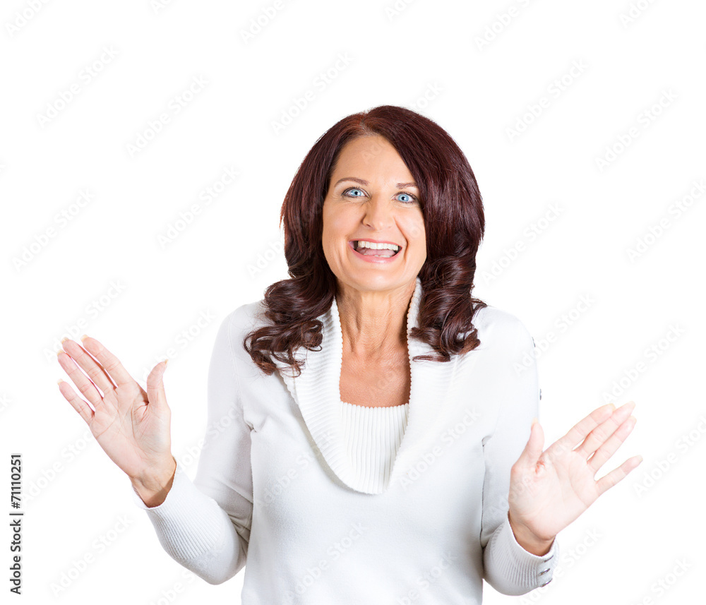 Surprise astonished woman isolated on white background 