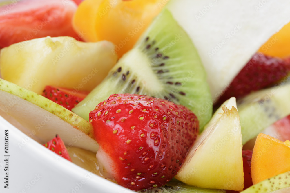 fresh mix fruit salad with strawberry, kiwi and peach fresh mix fruit salad with strawberry, kiwi and peach