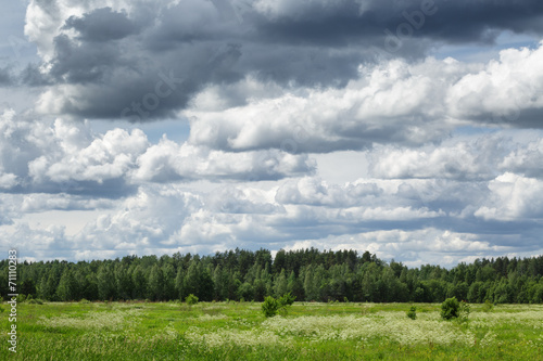 russian countryside landscape with cloudy sky