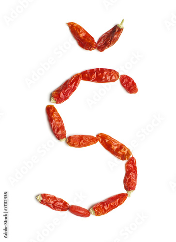 Alphabet letter š arranged from chili peppers isolated