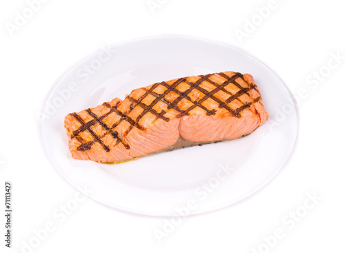 Grilled salmon fish fillet. © indigolotos