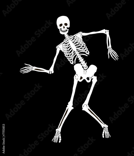 Funny vector skeleton on black. Halloween design
