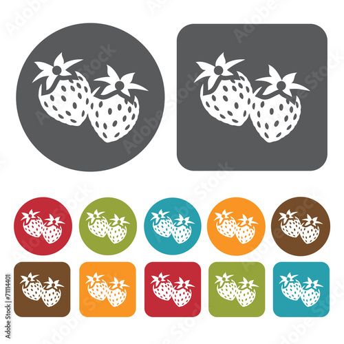 Strawberries Icon. Breakfast And Dining Sign Icons Set. Round An