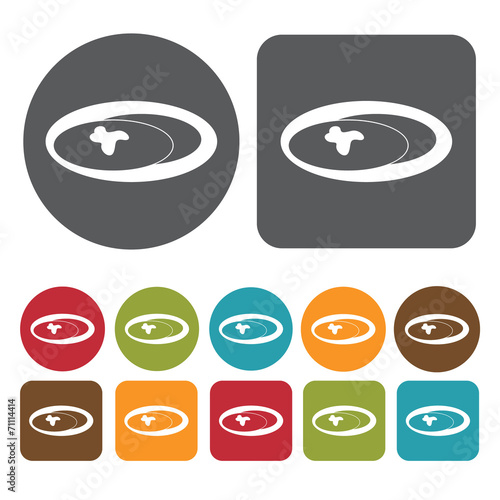 Pancakes Icon. Breakfast And Dining Sign Icons Set. Round And Re