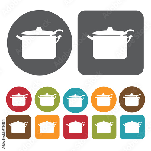 Stew Icon. Breakfast And Dining Sign Icons Set. Round And Rectan