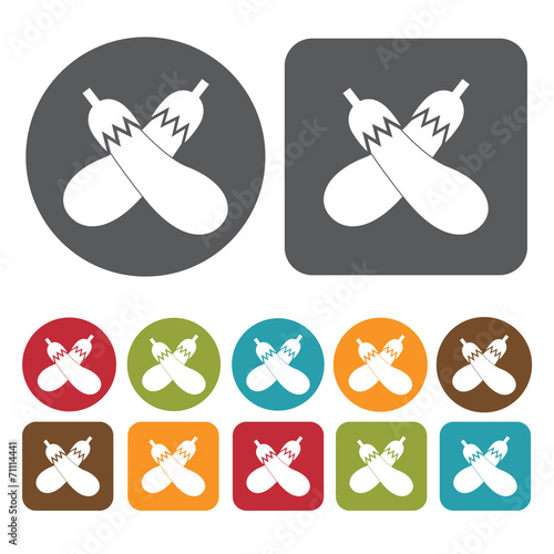Eggplant Icon. Breakfast And Dining Sign Icons Set. Round And Re