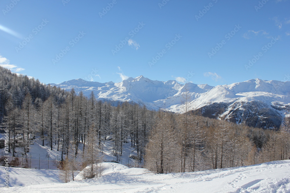 Madesimo mountains covered with snow in a sunny day