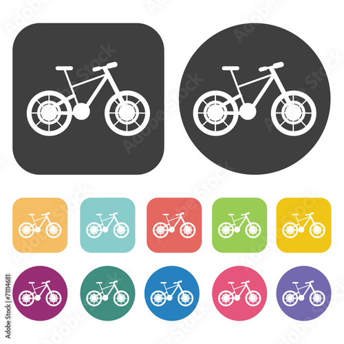 Bicycle Icons Set. Round And Rectangle Colourful 12 Buttons. Vec