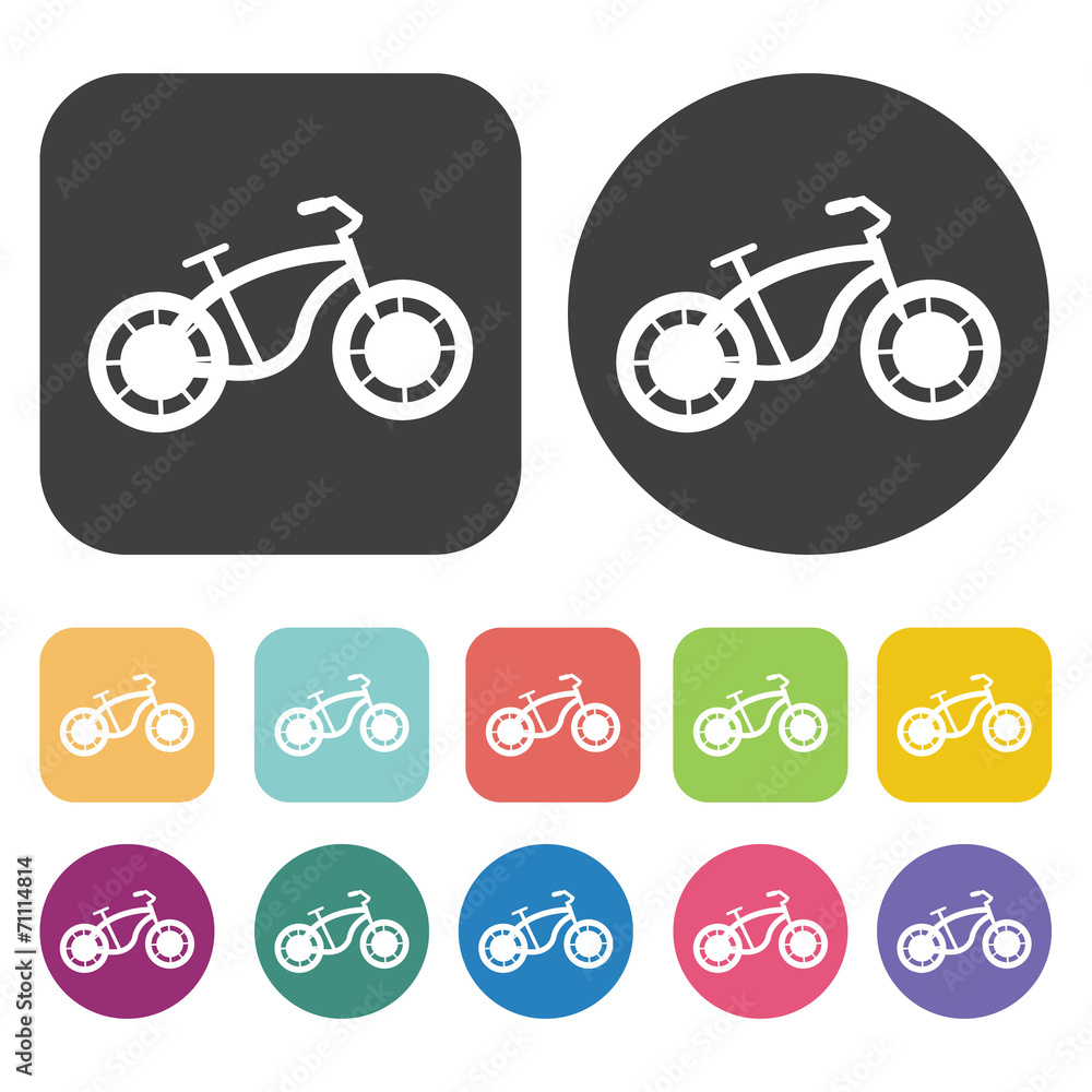 Bicycle Icons Set. Round And Rectangle Colourful 12 Buttons. Vec Bicycle Icons Set. Round And Rectangle Colourful 12 Buttons. Vec