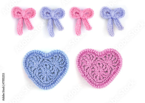 Pink and blue hearts and bows