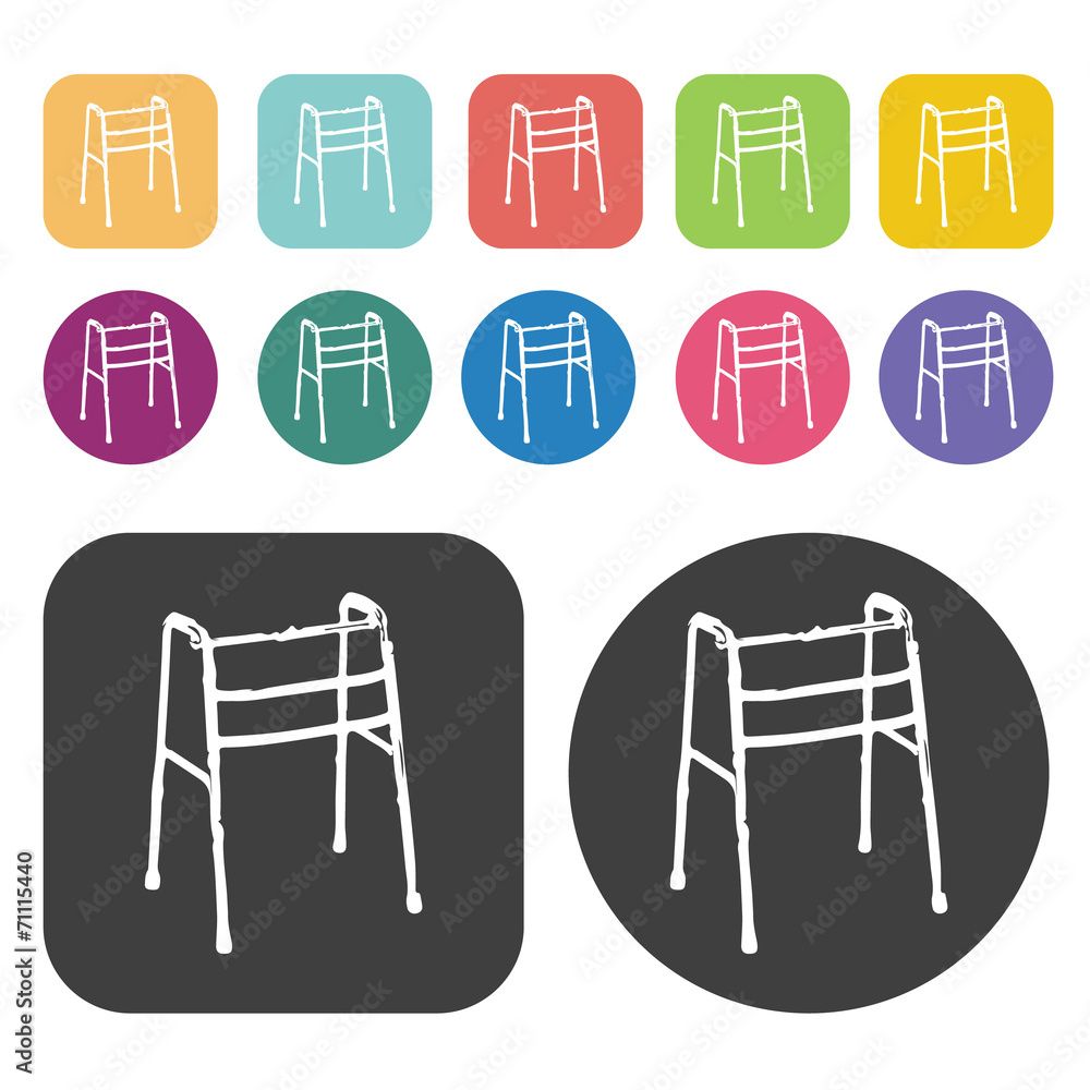 Adult walker icon. Disabled Related icons set. Round And Rectang Adult walker icon. Disabled Related icons set. Round And Rectang