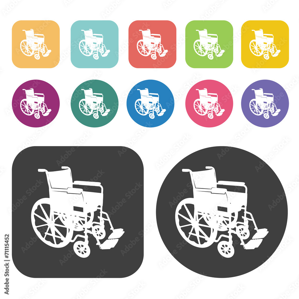 3D wheel chair icon. Disabled Related icons set. Round And Recta