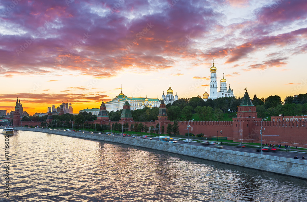 Sunset view of Kremlin in Moscow, Russia