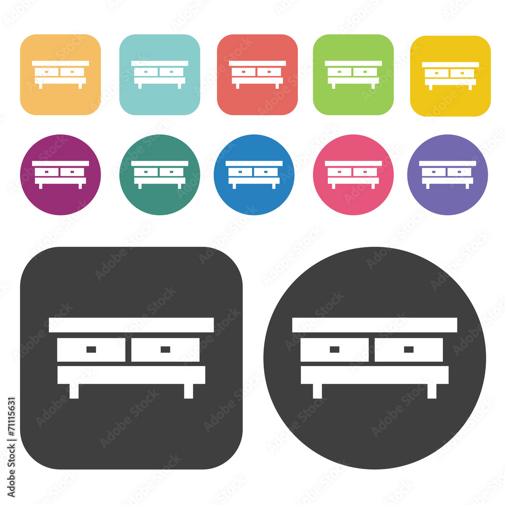 Coffee Table Icon. Furniture Icons Set. Round And Rectangle Colo Coffee Table Icon. Furniture Icons Set. Round And Rectangle Colo