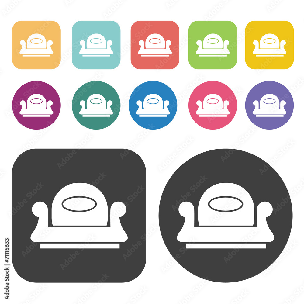 Chair Icon. Furniture Icons Set. Round And Rectangle Colourful 1 Chair Icon. Furniture Icons Set. Round And Rectangle Colourful 1