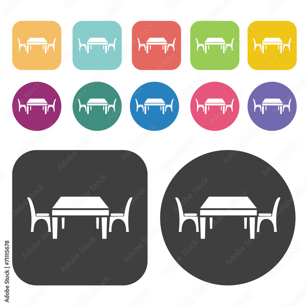 Dining Set Icon. Furniture Icons Set. Round And Rectangle Colour Dining Set Icon. Furniture Icons Set. Round And Rectangle Colour