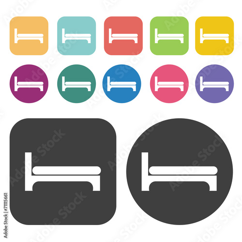 Bed Side View Icon. Furniture Icons Set. Round And Rectangle Col