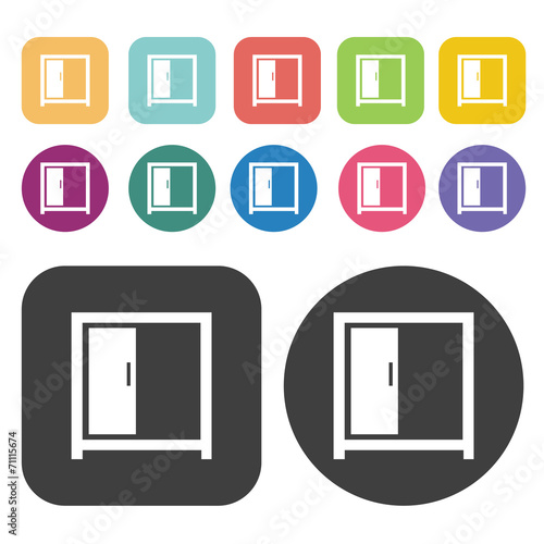 Cabinet Icon. Furniture Icons Set. Round And Rectangle Colourful