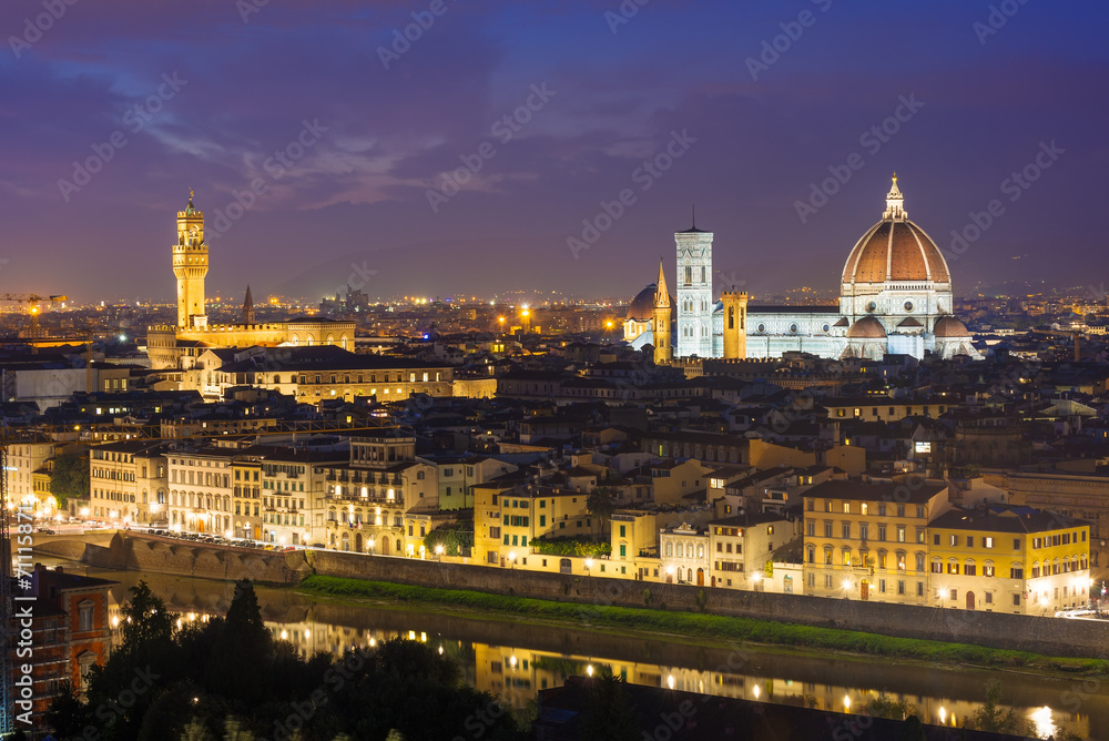 View of Florence with Duomo and Palazzo Vecchio. Italy
