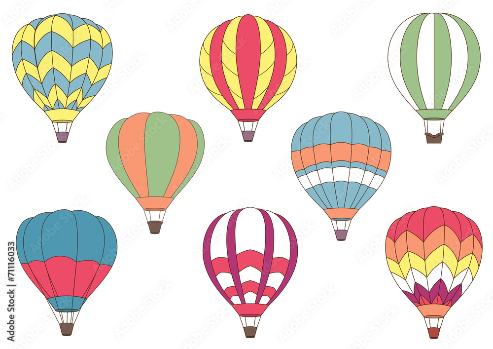Fototapeta premium Flying colorful hot air balloon icons