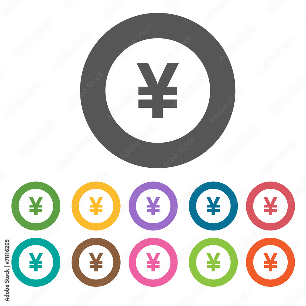 Yen Currency icon. Money finance icons set. Round colourful 12 b Yen Currency icon. Money finance icons set. Round colourful 12 b