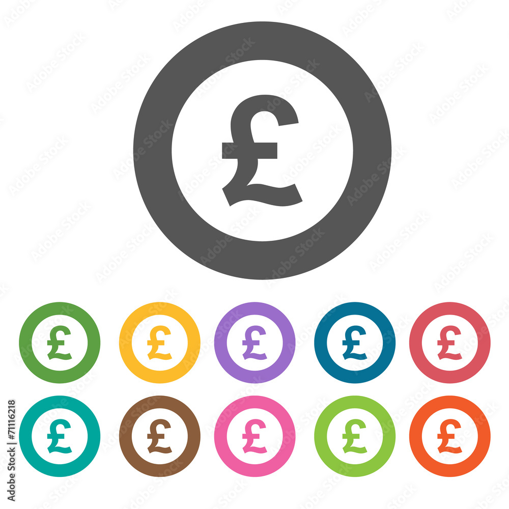 Pound Currency icon. Money finance icons set. Round colourful 12 Pound Currency icon. Money finance icons set. Round colourful 12