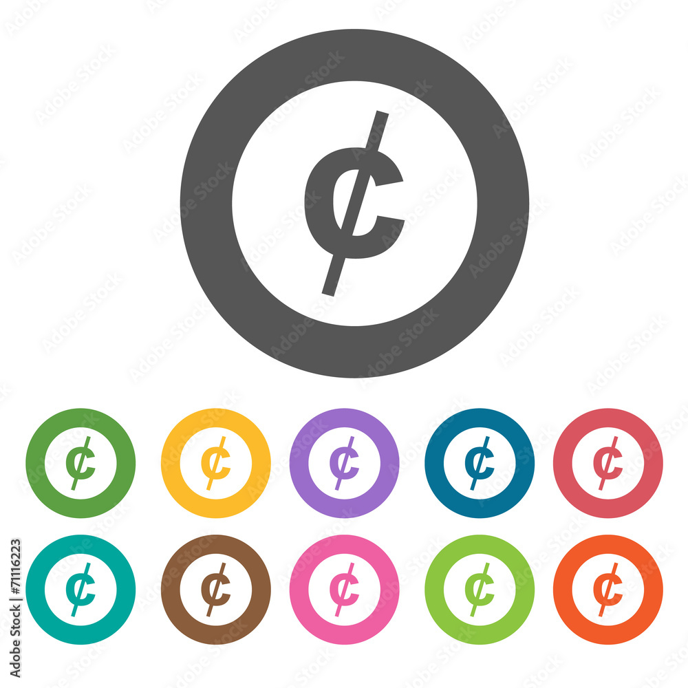 Cent icon. Money finance icons set. Round colourful 12 buttons. Cent icon. Money finance icons set. Round colourful 12 buttons.