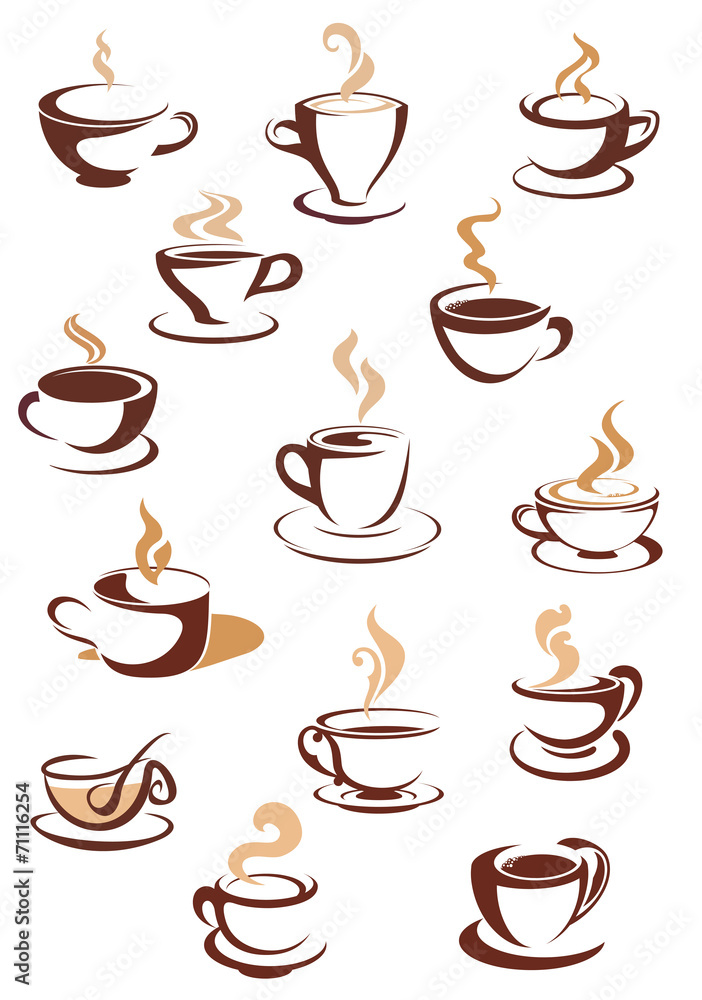 Hot brown coffee icons Hot brown coffee icons