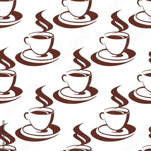 Seamless pattern of a steaming cup of coffee