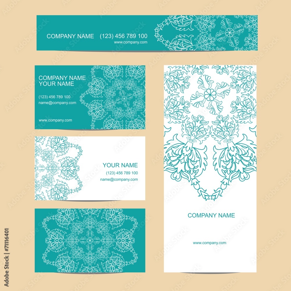 Set of floral ethnic business cards