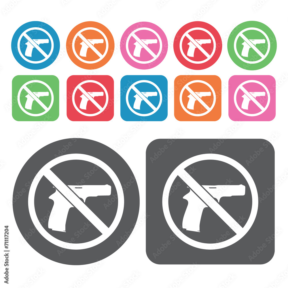 No Firearms Icon. Prohibited Signs Icons Set. Round And Rectangl No Firearms Icon. Prohibited Signs Icons Set. Round And Rectangl