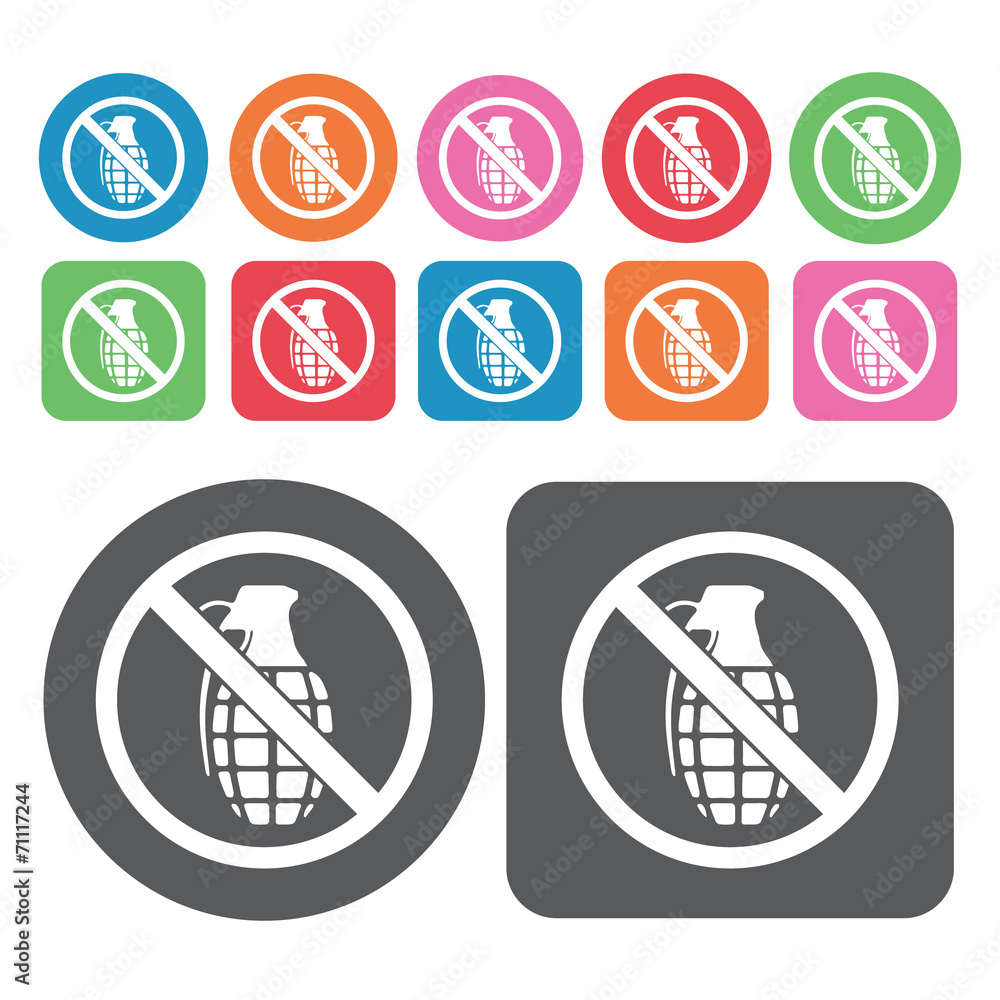 No Grenades Icon. Prohibited Signs Icons Set. Round And Rectangl No Grenades Icon. Prohibited Signs Icons Set. Round And Rectangl