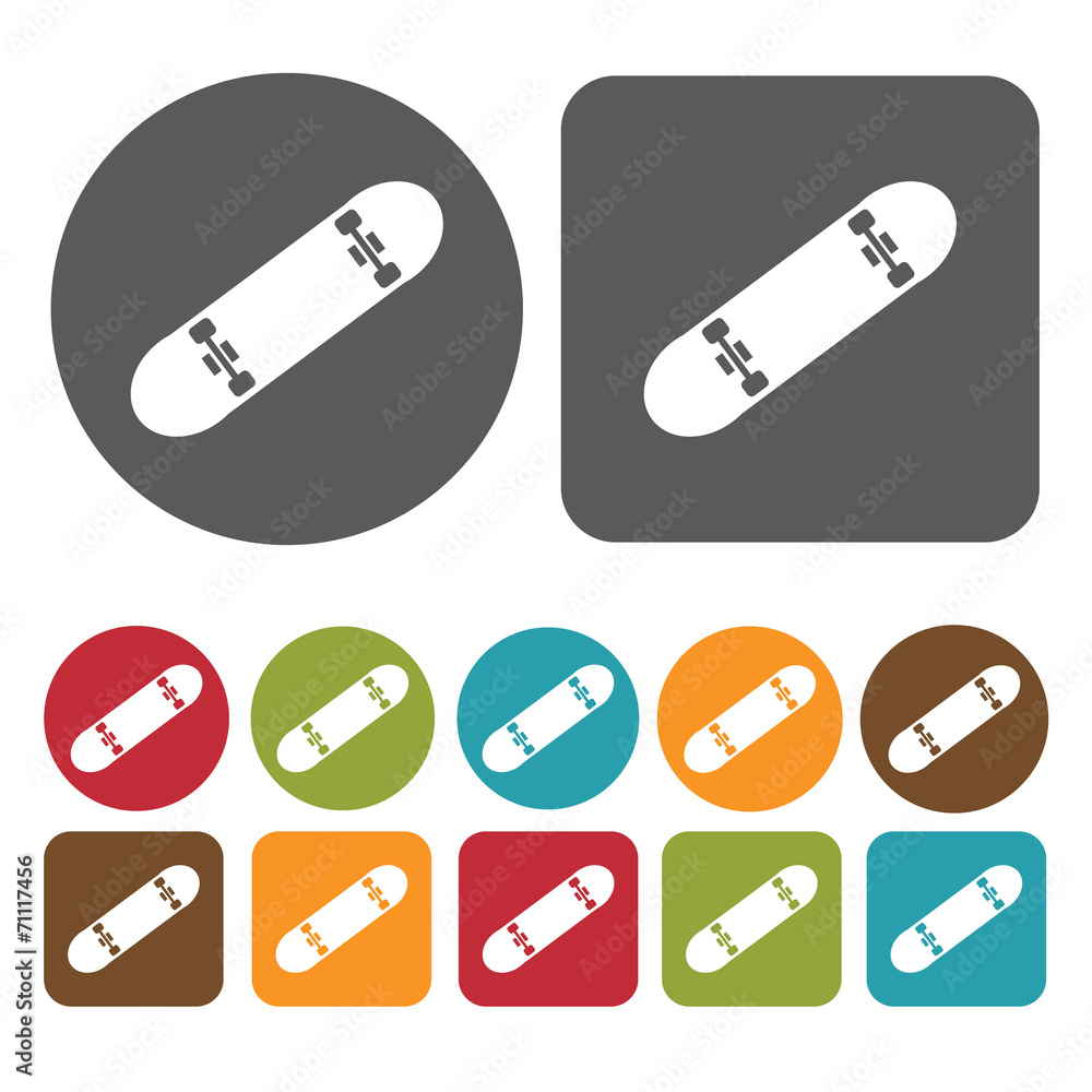 Skateboard Icon. Recreation Icons Set. Round And Rectangle Colou Skateboard Icon. Recreation Icons Set. Round And Rectangle Colou
