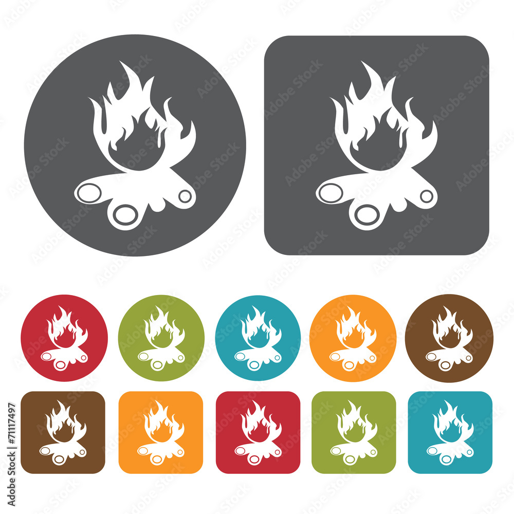 Camp Fire Icon. Recreation Icons Set. Round And Rectangle Colour Camp Fire Icon. Recreation Icons Set. Round And Rectangle Colour