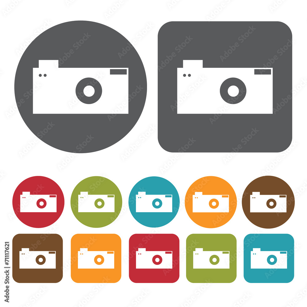 Camera Icon. Recreation Icons Set. Round And Rectangle Colourful Camera Icon. Recreation Icons Set. Round And Rectangle Colourful