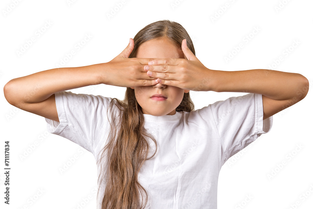 teenager girl closing covering eyes see no evil concept teenager girl closing covering eyes see no evil concept