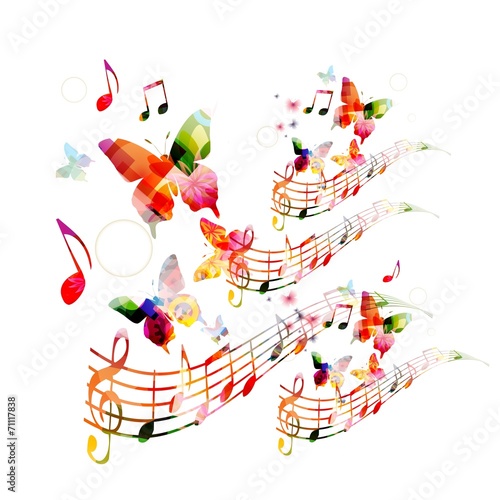 Abstract music background with butterflies