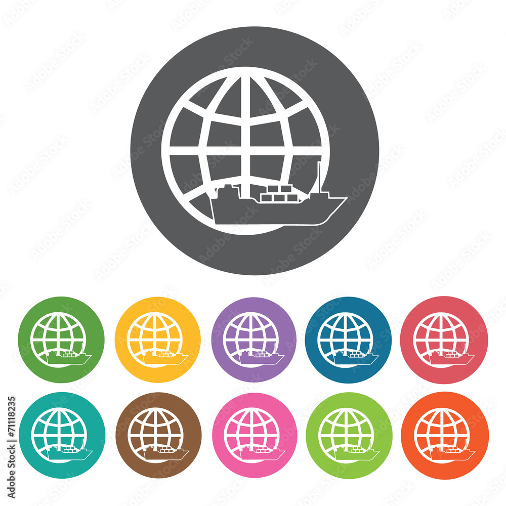 Shipping By Boat Icon. Shipping And Logistics Icons Set. Round C Shipping By Boat Icon. Shipping And Logistics Icons Set. Round C