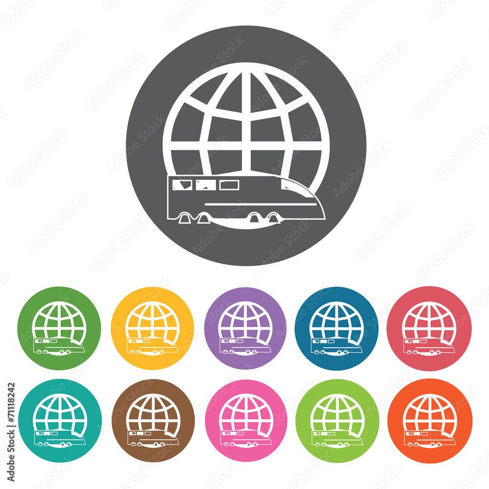 Shipping By Train Icon. Shipping And Logistics Icons Set. Round Shipping By Train Icon. Shipping And Logistics Icons Set. Round